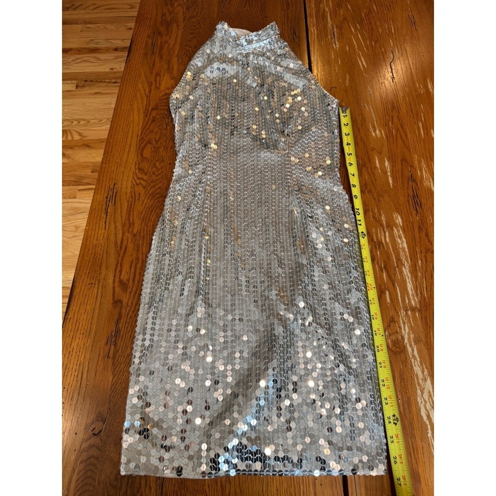 Nite line Lim Choi vintage silver sequins halter sleeveless cocktail dress - Picture 5 of 11